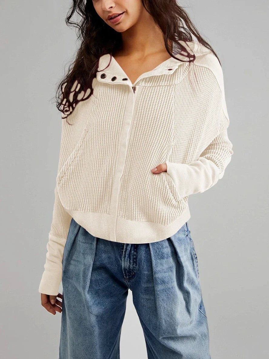 Waffle knit zip-up hoodie