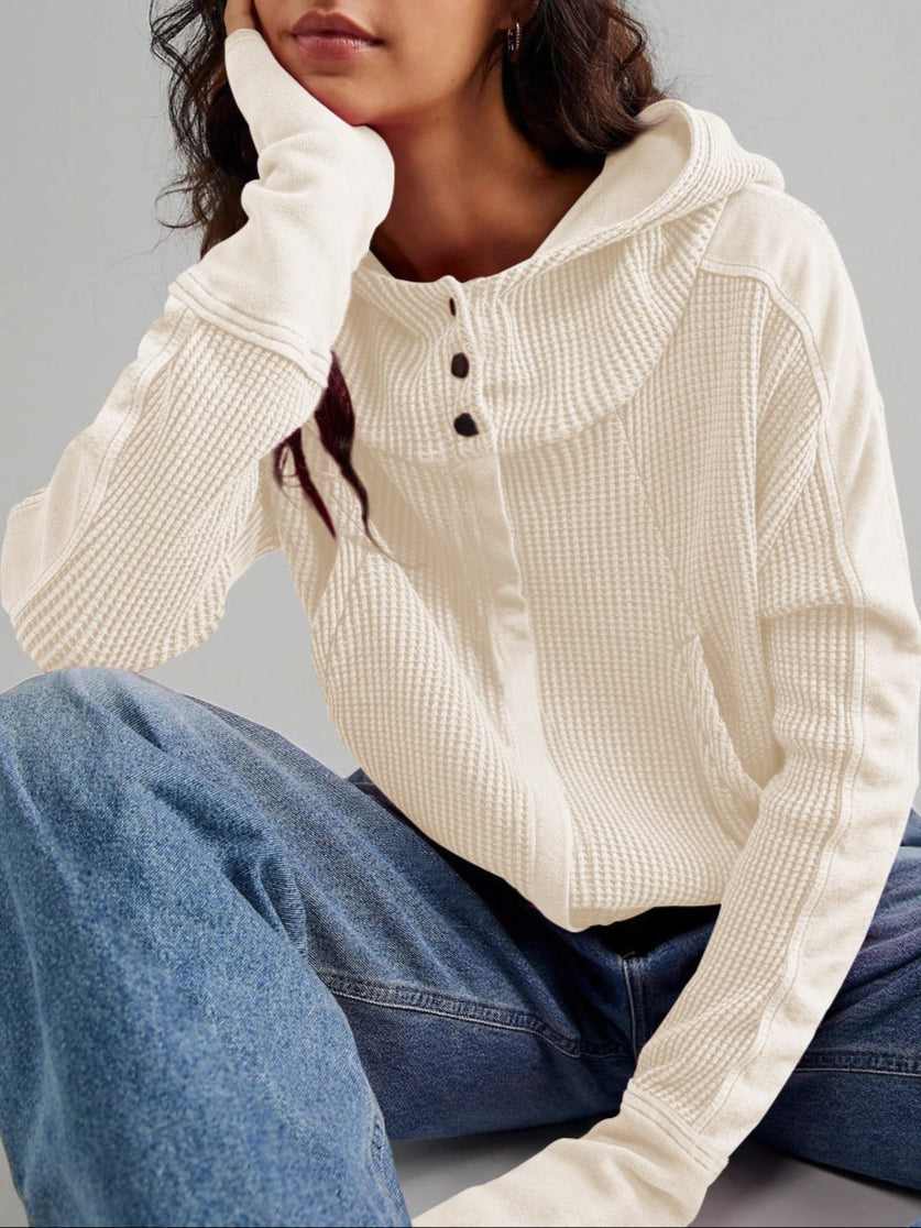 Waffle knit zip-up hoodie