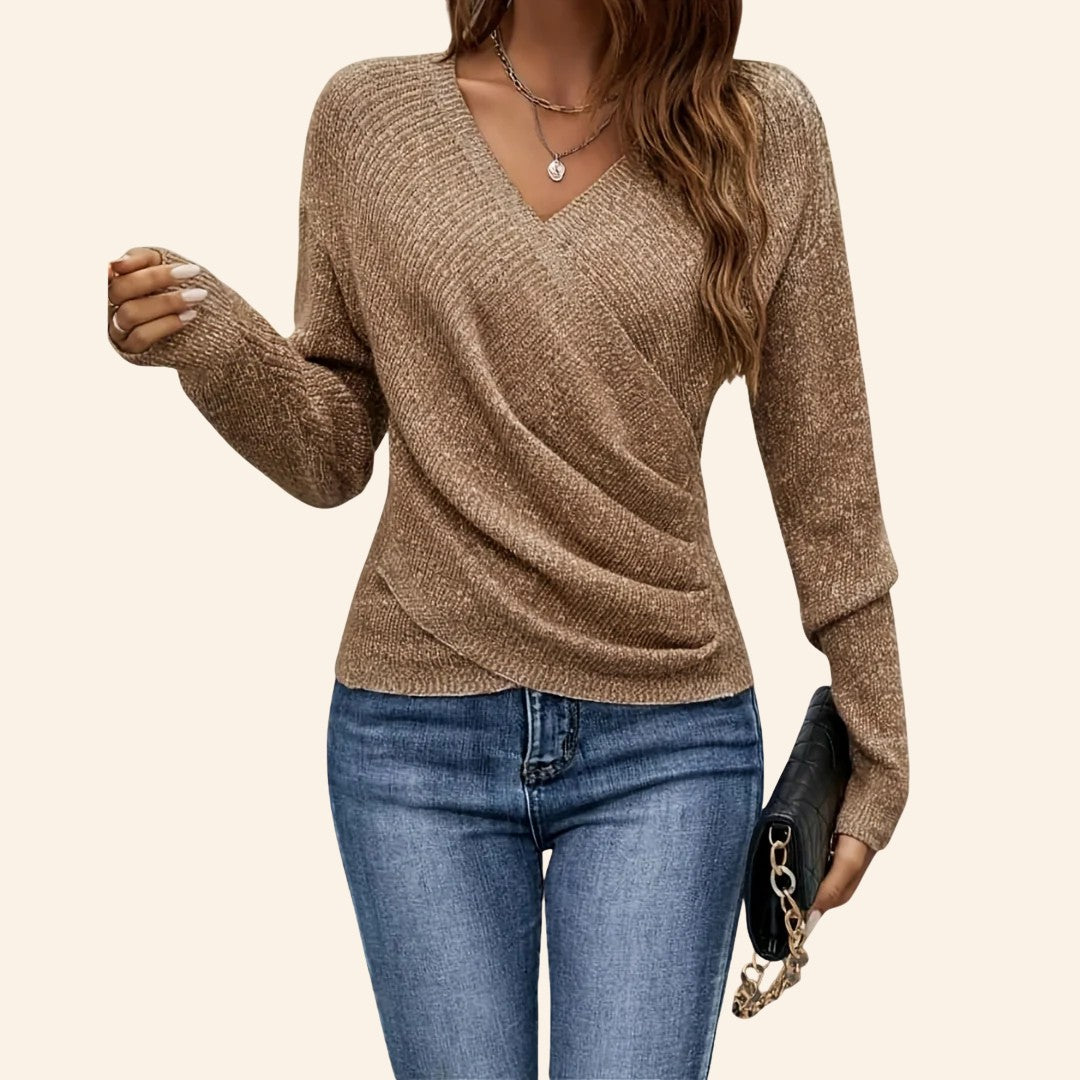 Wool blend wrap knit top