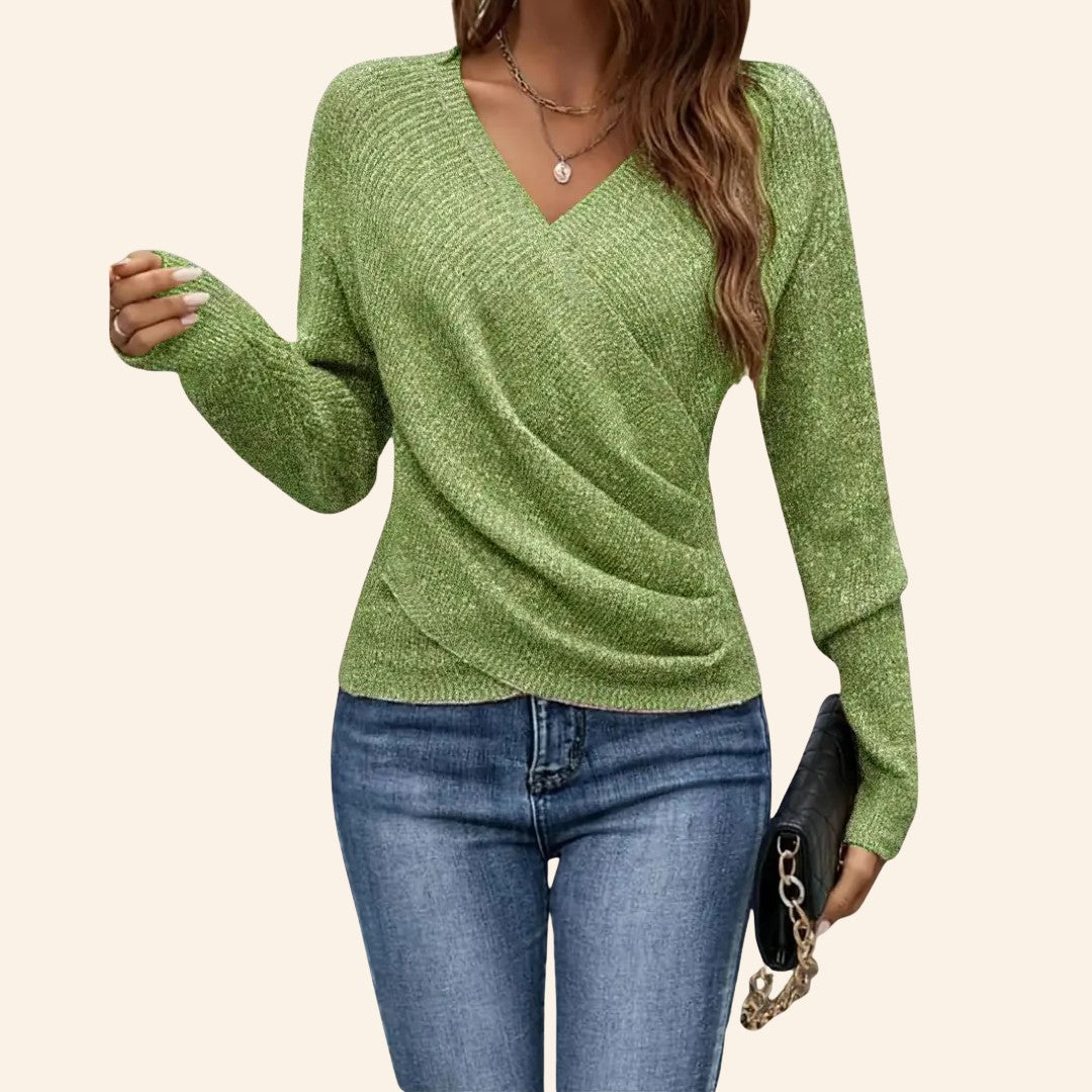 Wool blend wrap knit top