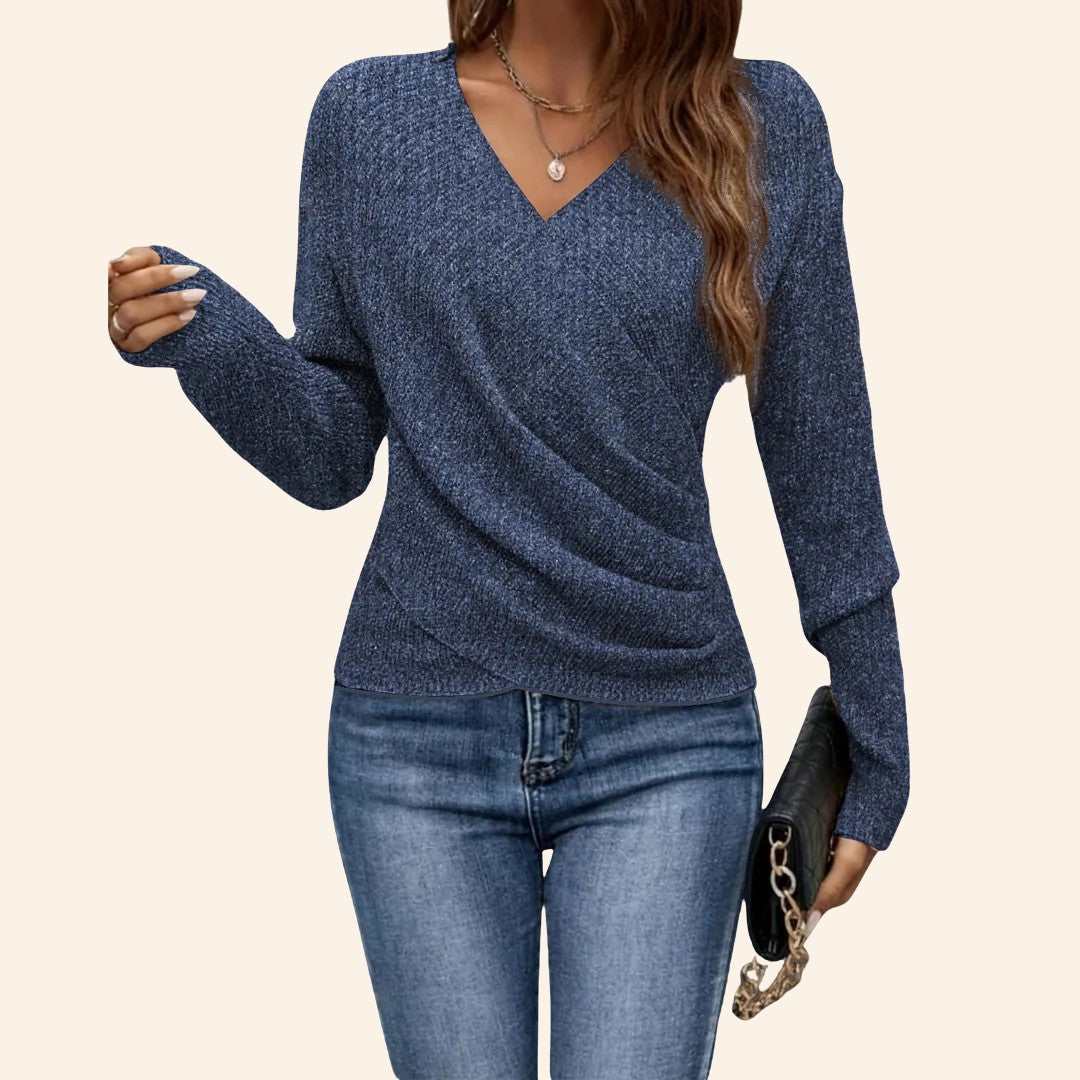 Wool blend wrap knit top
