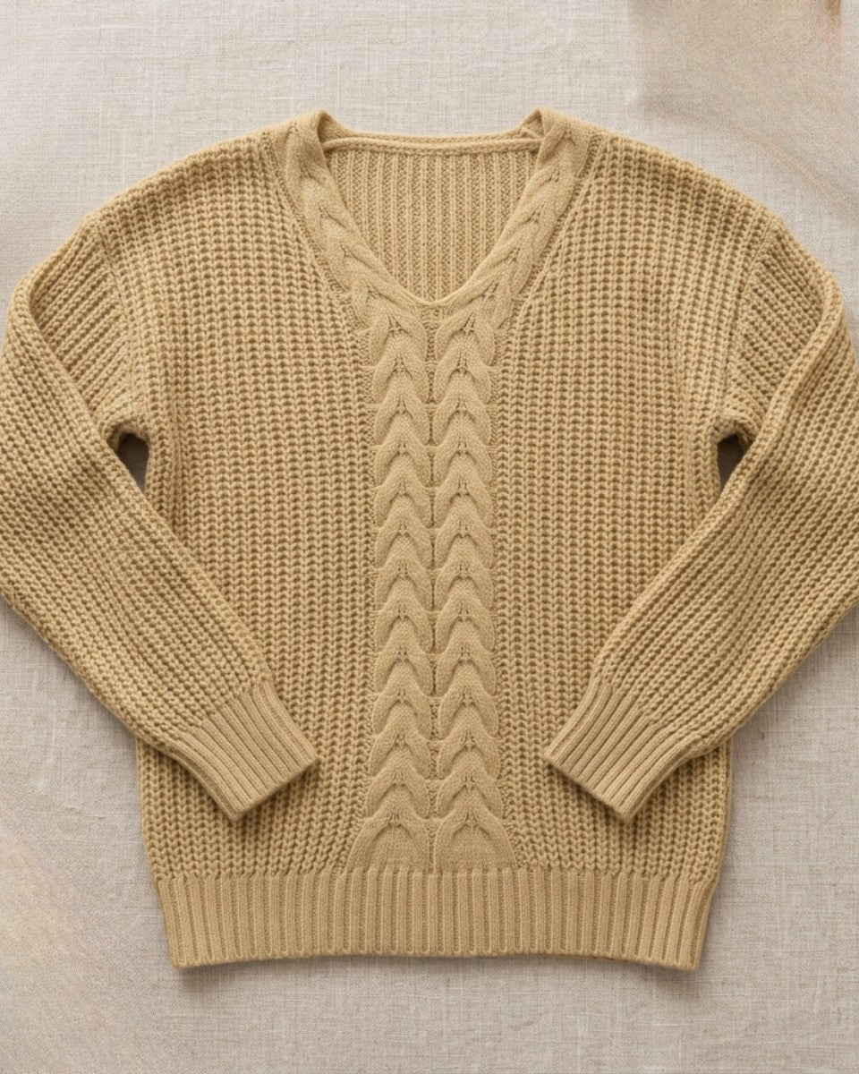 Wool cable knit v-neck jumper