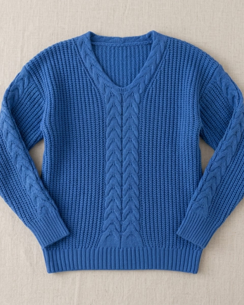 Wool cable knit v-neck jumper