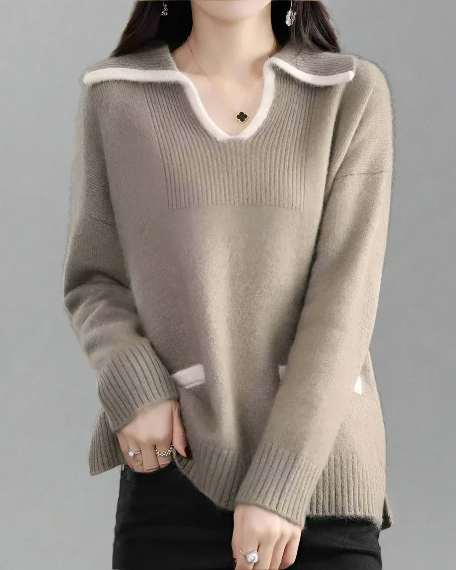 Wool collared v-neck jumper