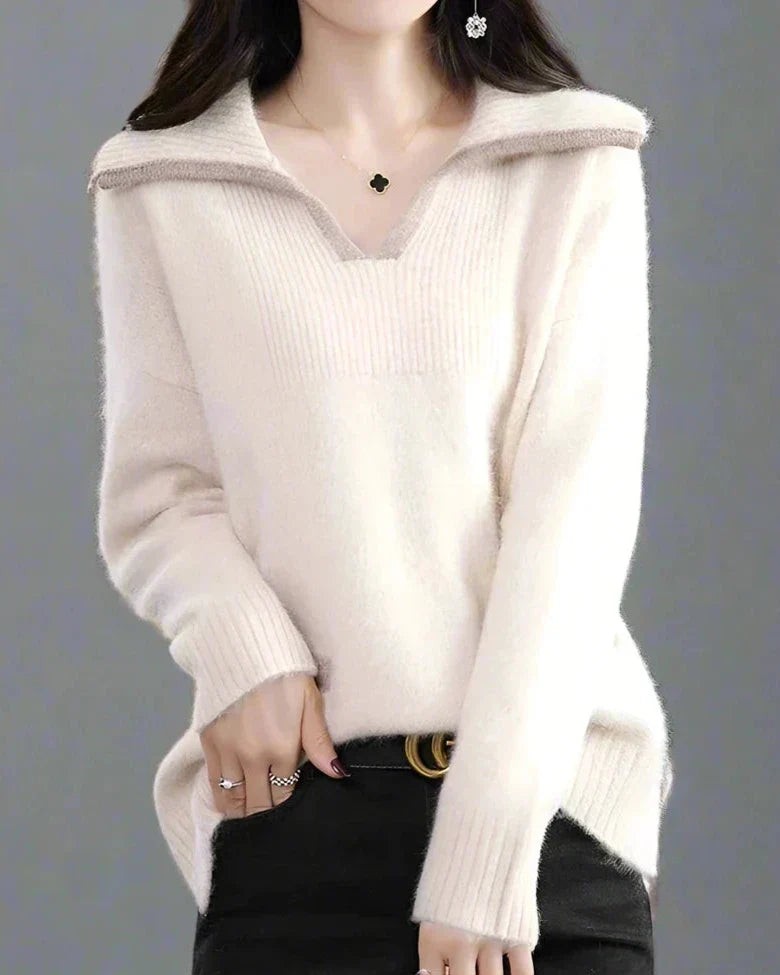 Wool collared v-neck jumper