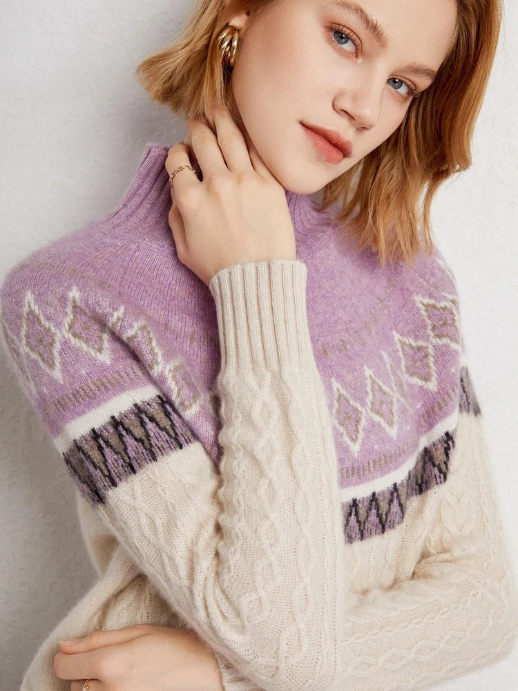 Wool fair isle mock neck jumper