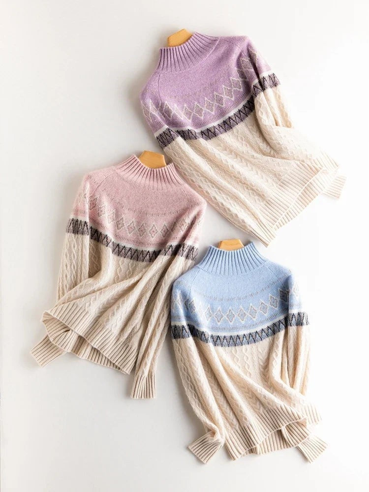 Wool fair isle mock neck jumper