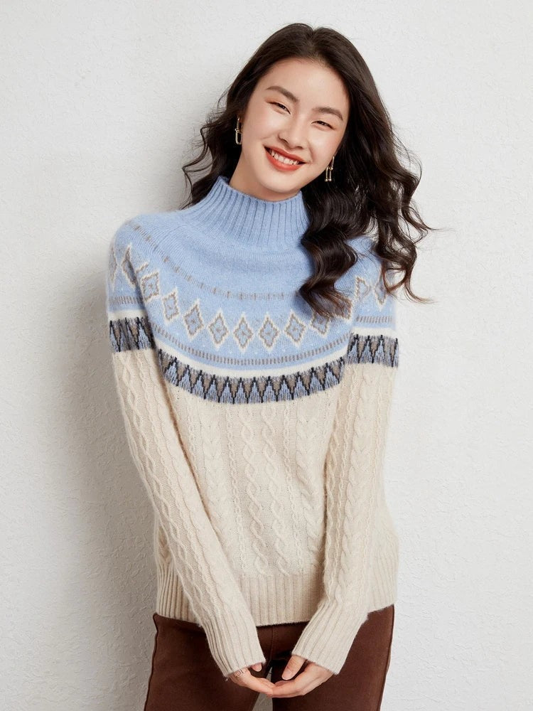 Wool fair isle mock neck jumper