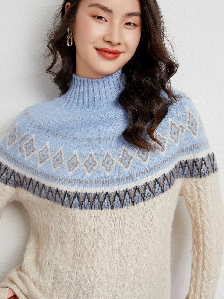 Wool fair isle mock neck jumper