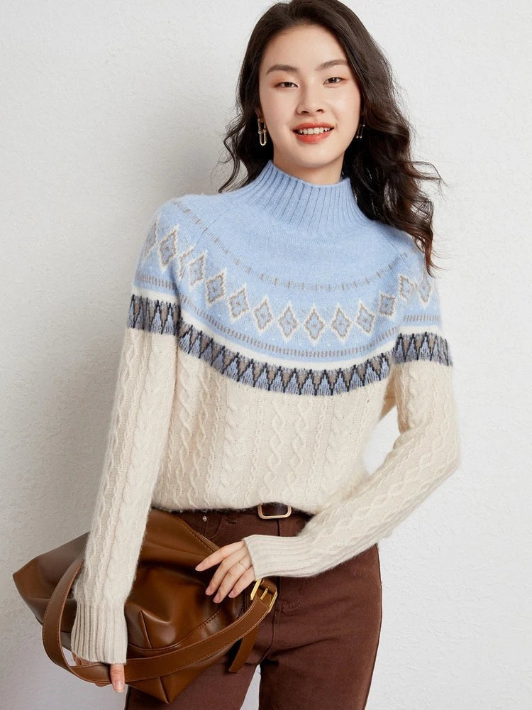 Wool fair isle mock neck jumper