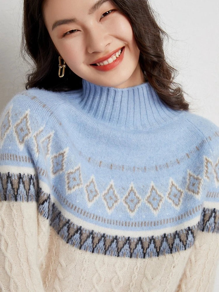 Wool fair isle mock neck jumper