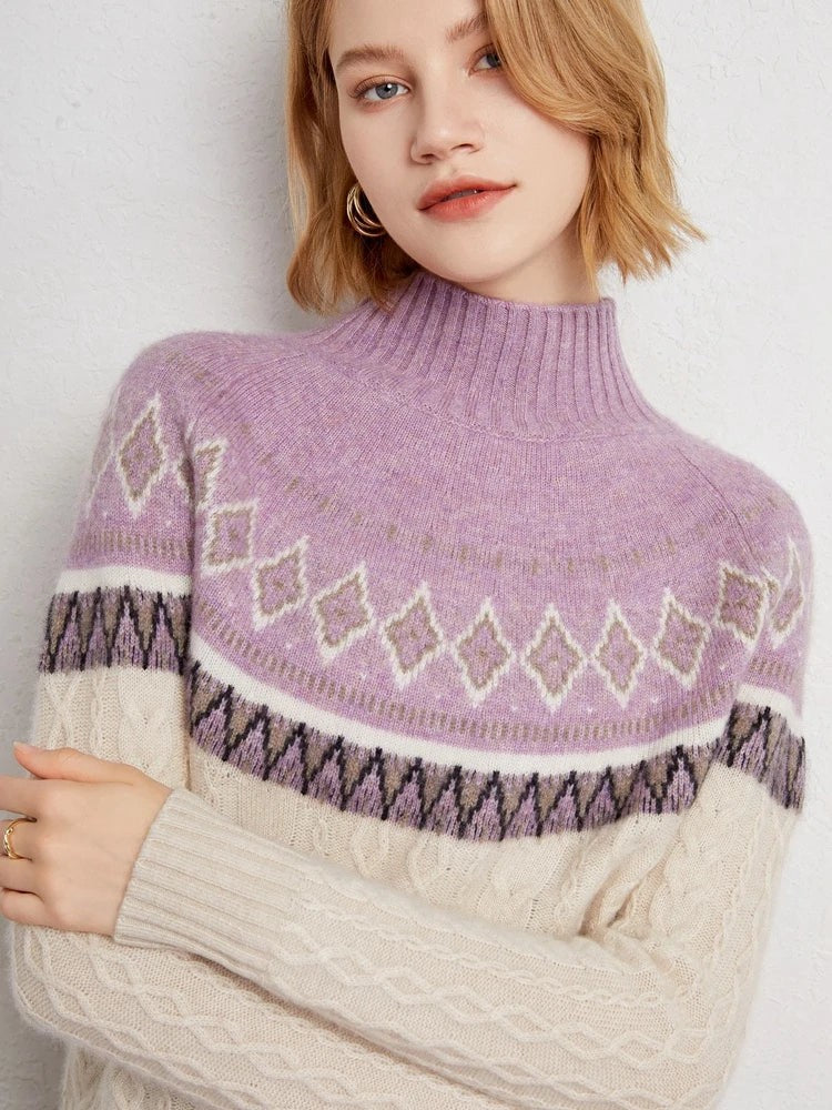 Wool fair isle mock neck jumper