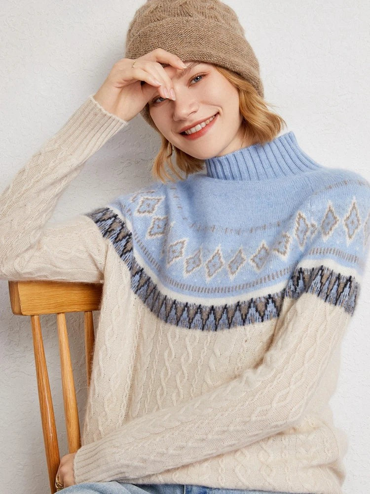 Wool fair isle mock neck jumper
