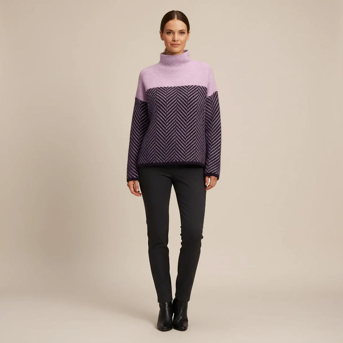 Wool herringbone roll neck jumper