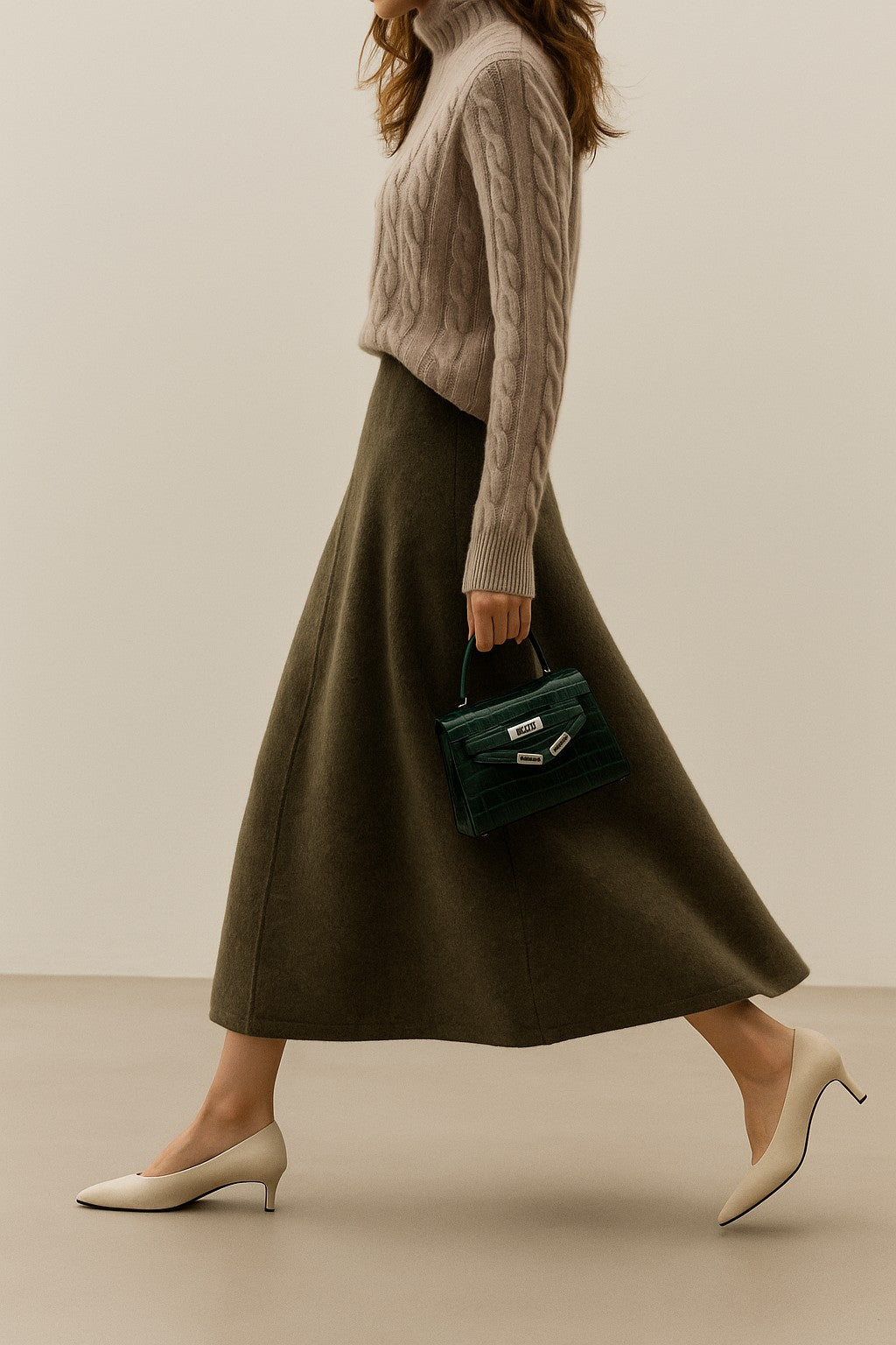 Wool knit midi skirt