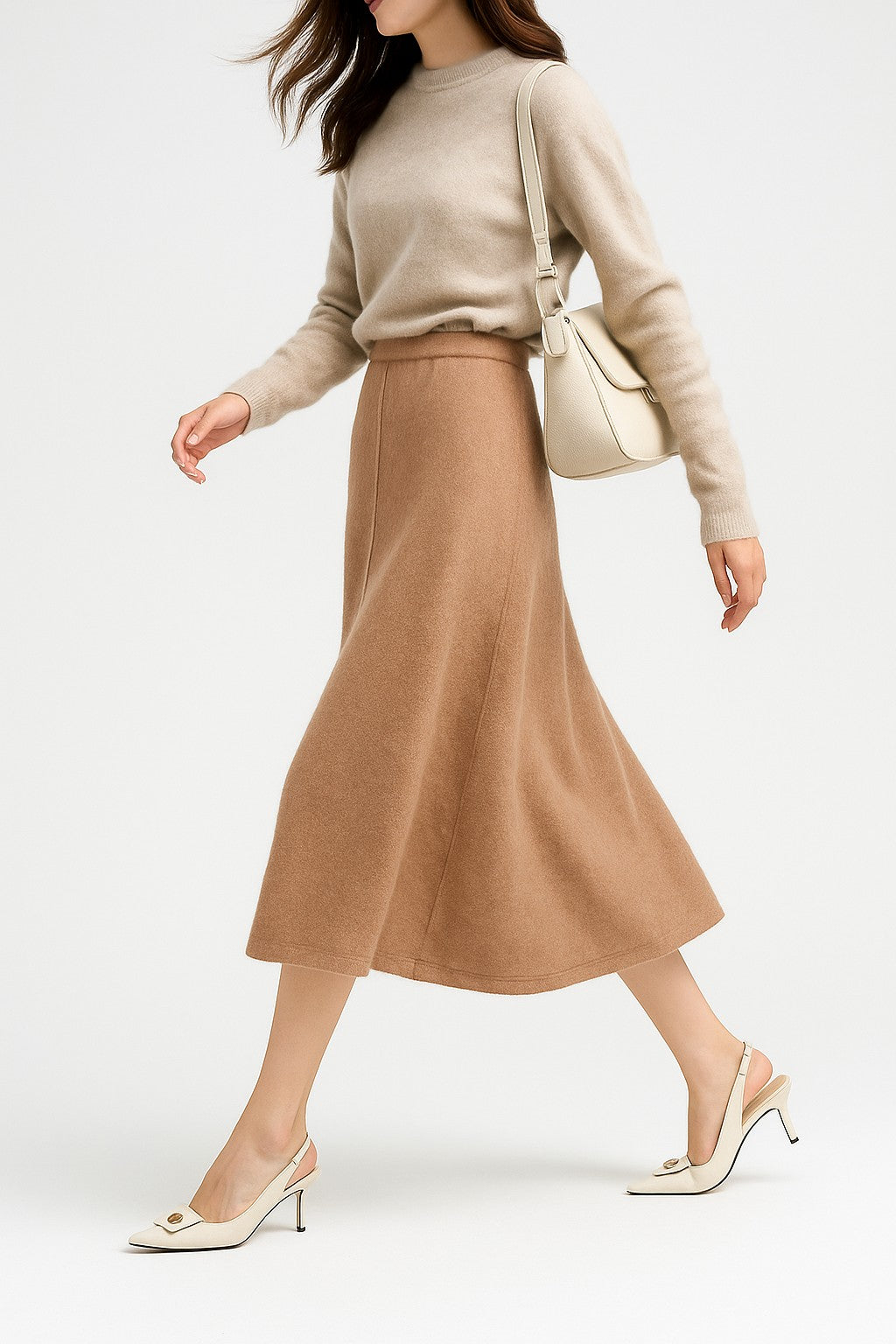 Wool knit midi skirt