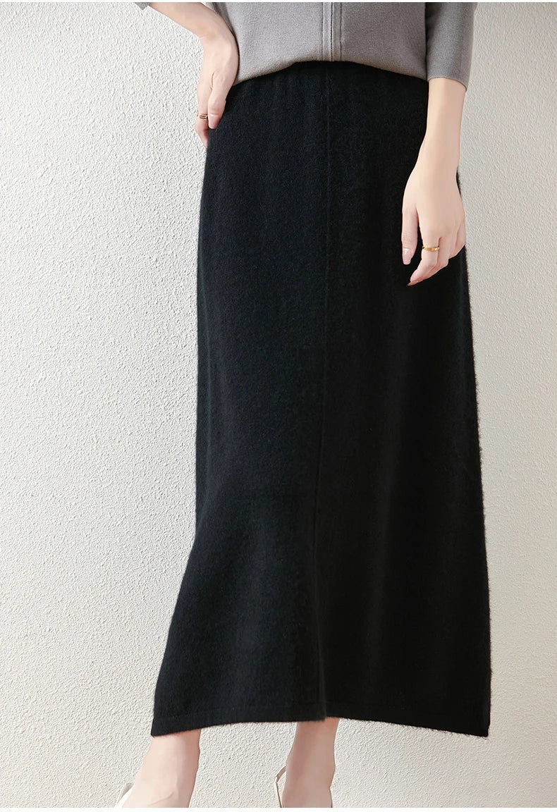 Wool knit midi skirt