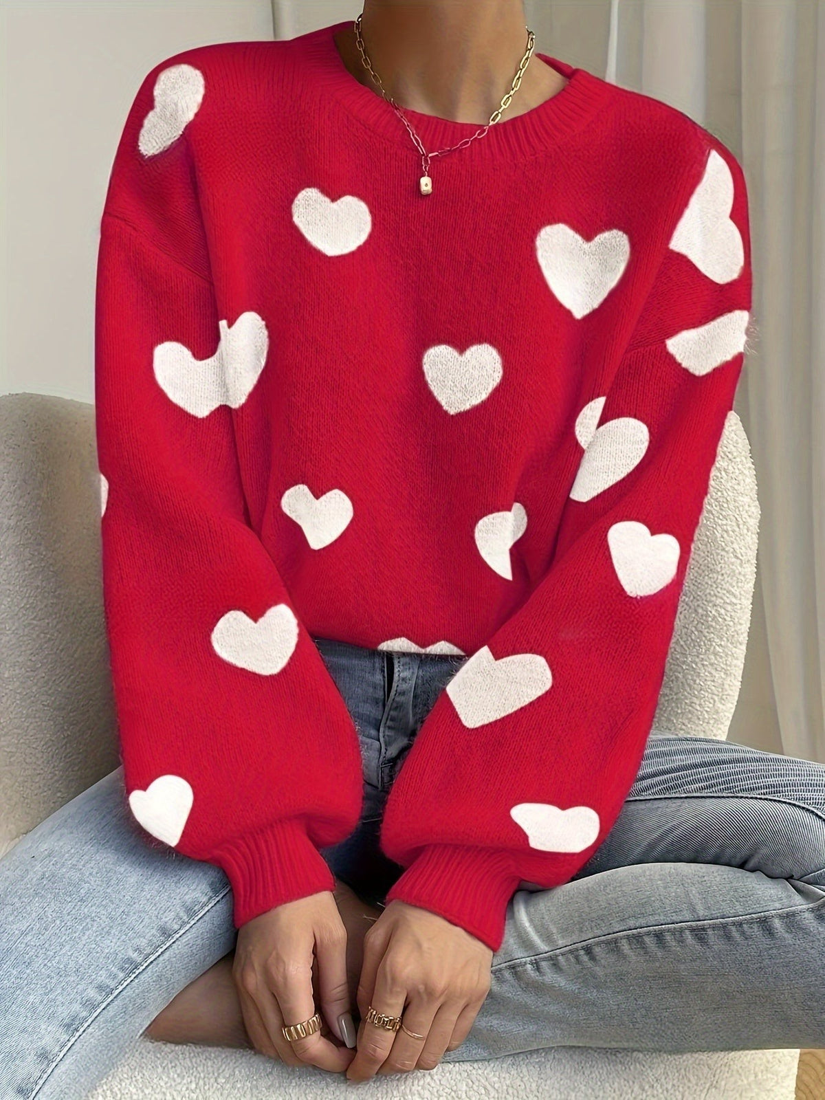 Red wool mix heart knit jumper