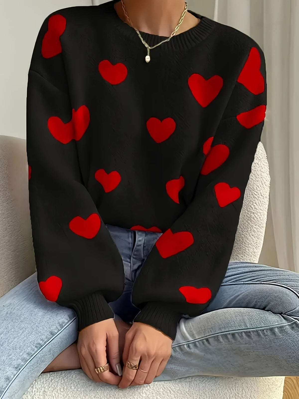Black wool mix heart knit jumper