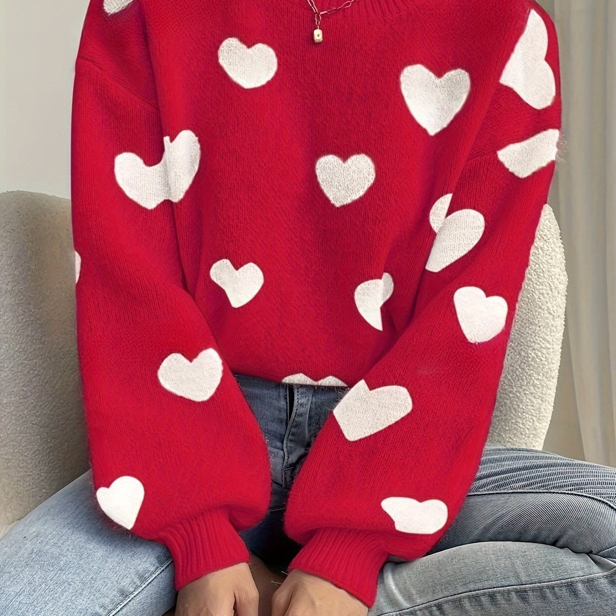 Wool mix heart knit jumper