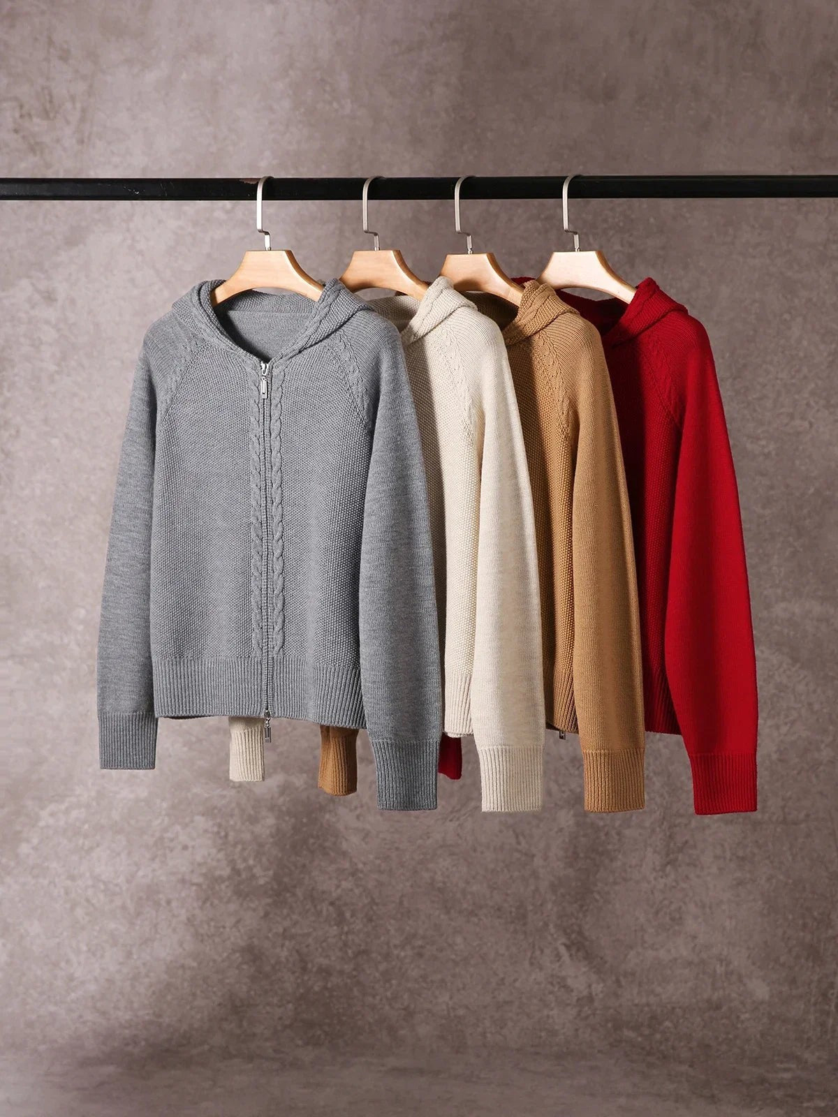 Zip-up cable knit cardigan