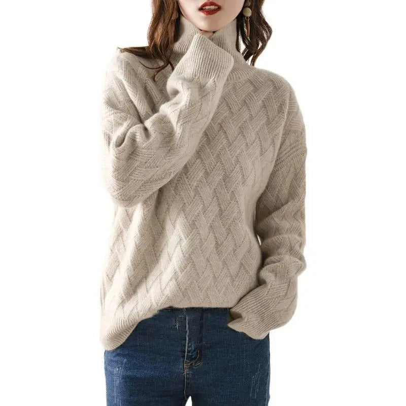 Basketweave roll neck jumper