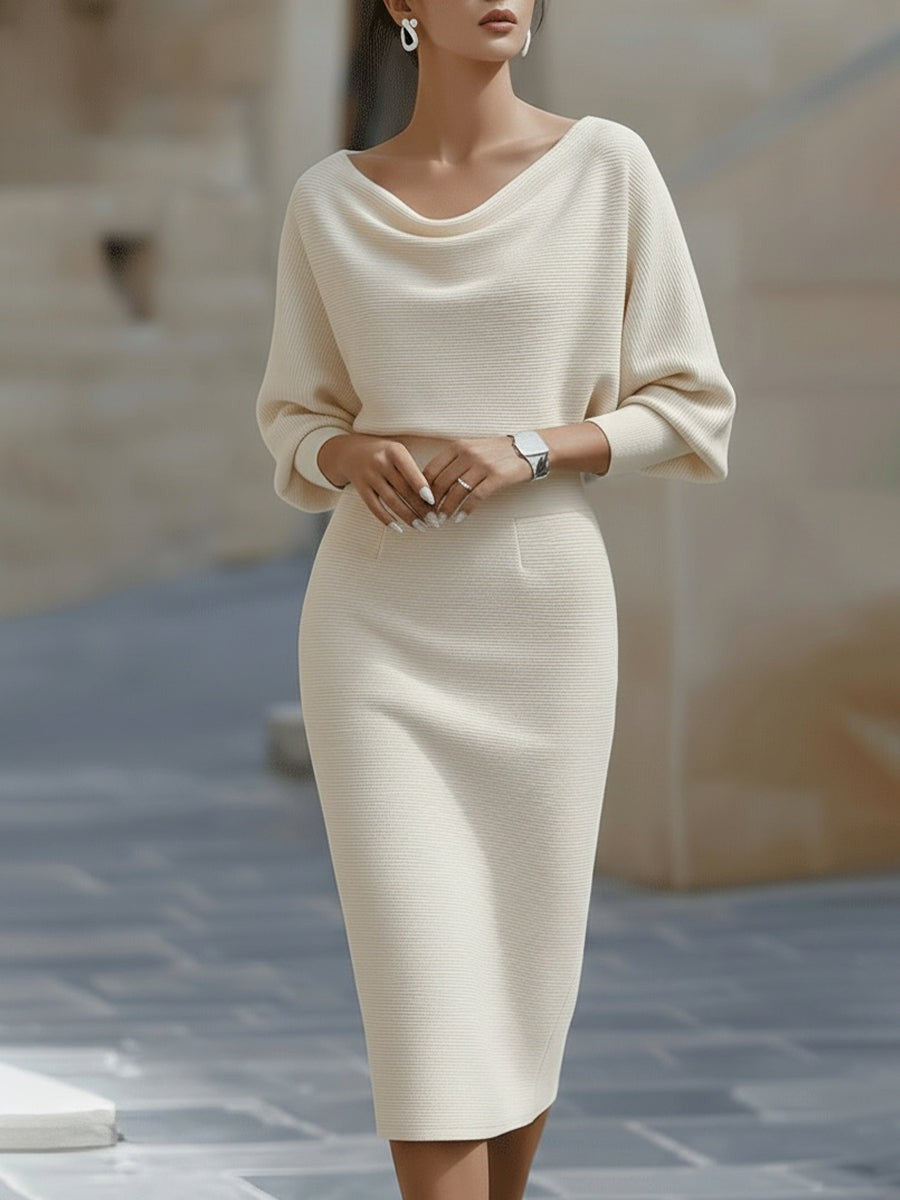 Batwing draped knit midi dress