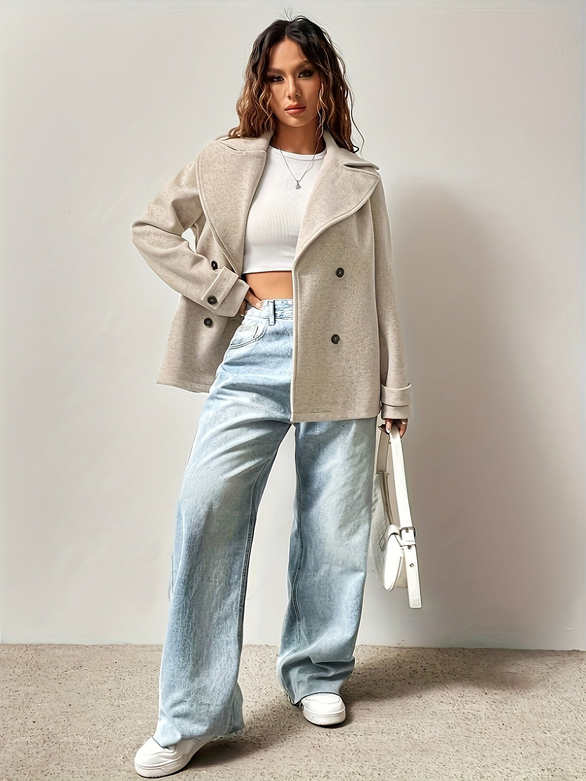 Beige double breasted pea coat