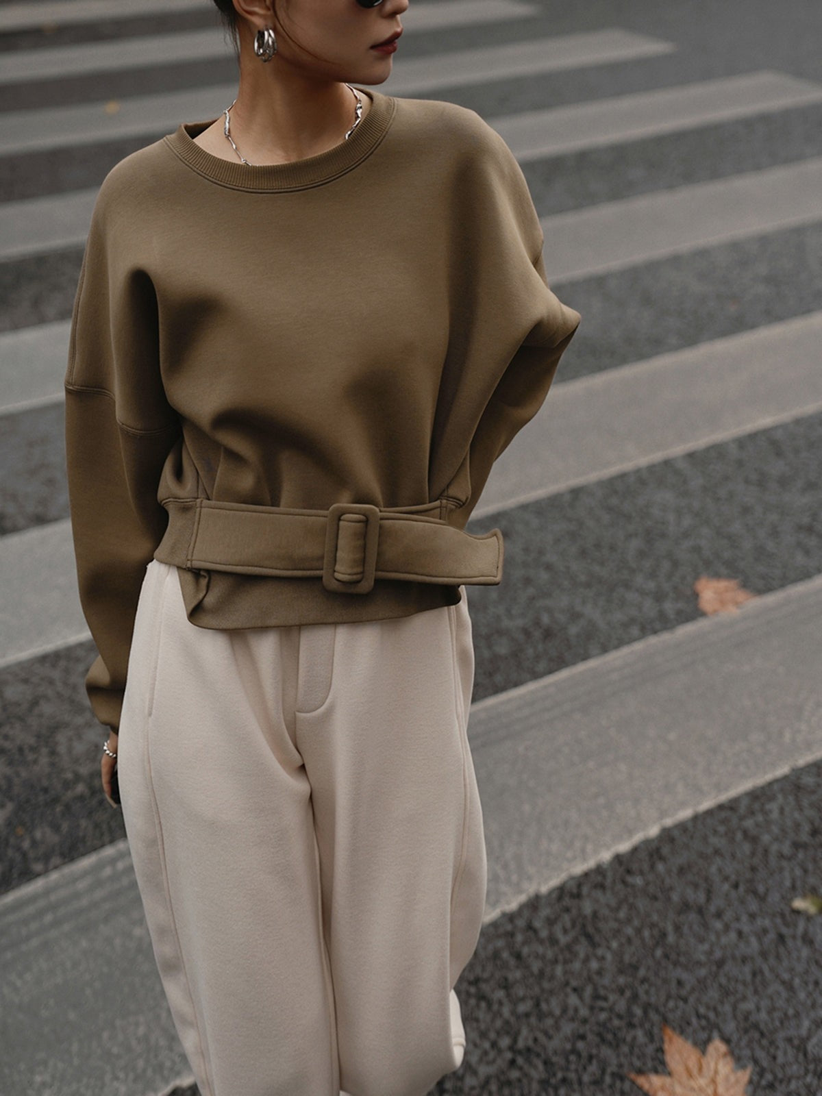 Belted sweatshirt top