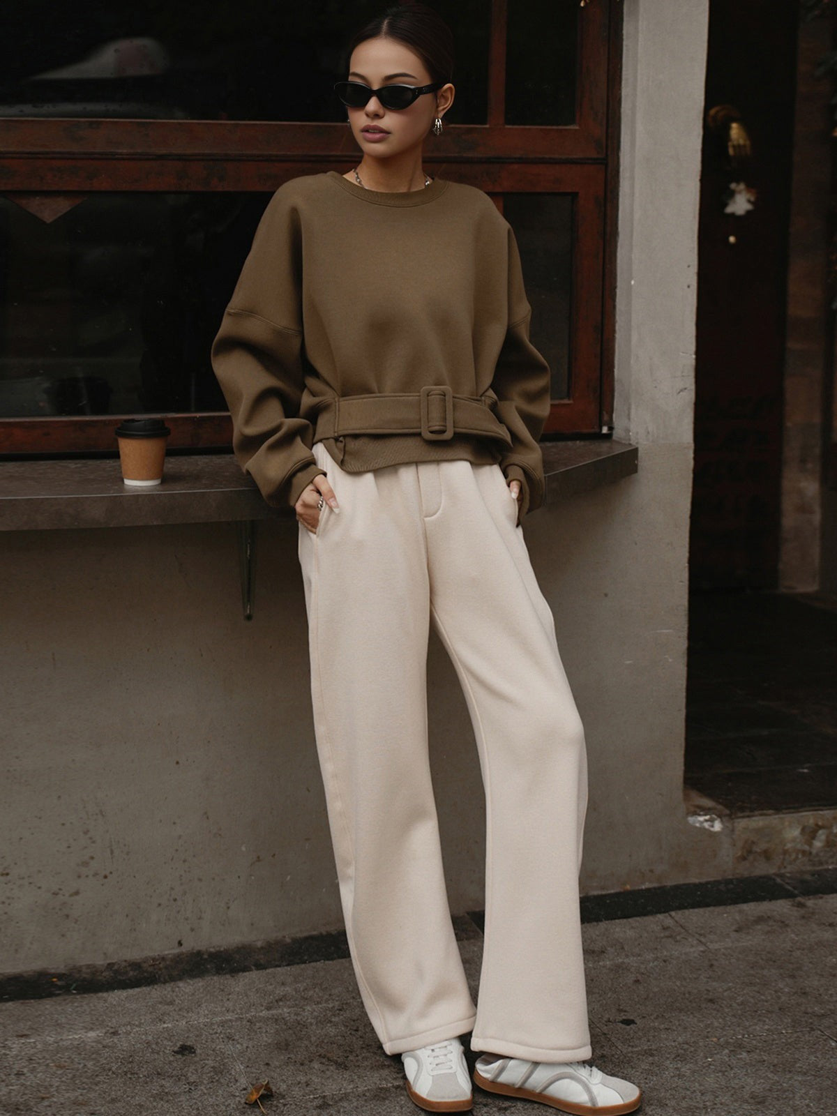 Belted sweatshirt top