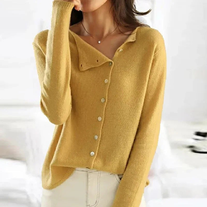 Boat-neck side-button cardigan