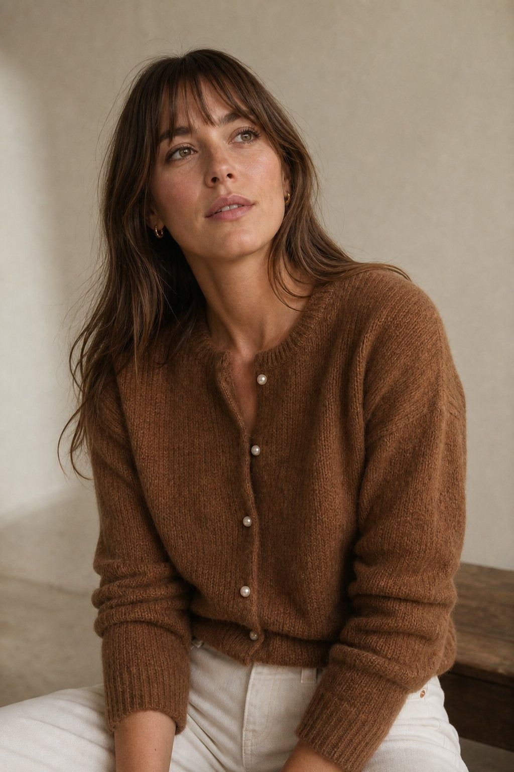 Brushed v-neck button cardigan