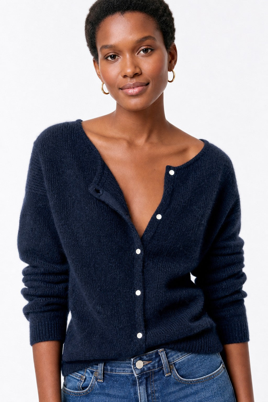 Navy brushed v-neck button cardigan