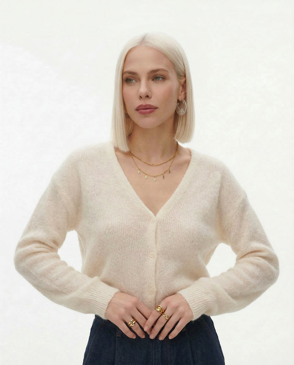 Brushed v-neck button cardigan