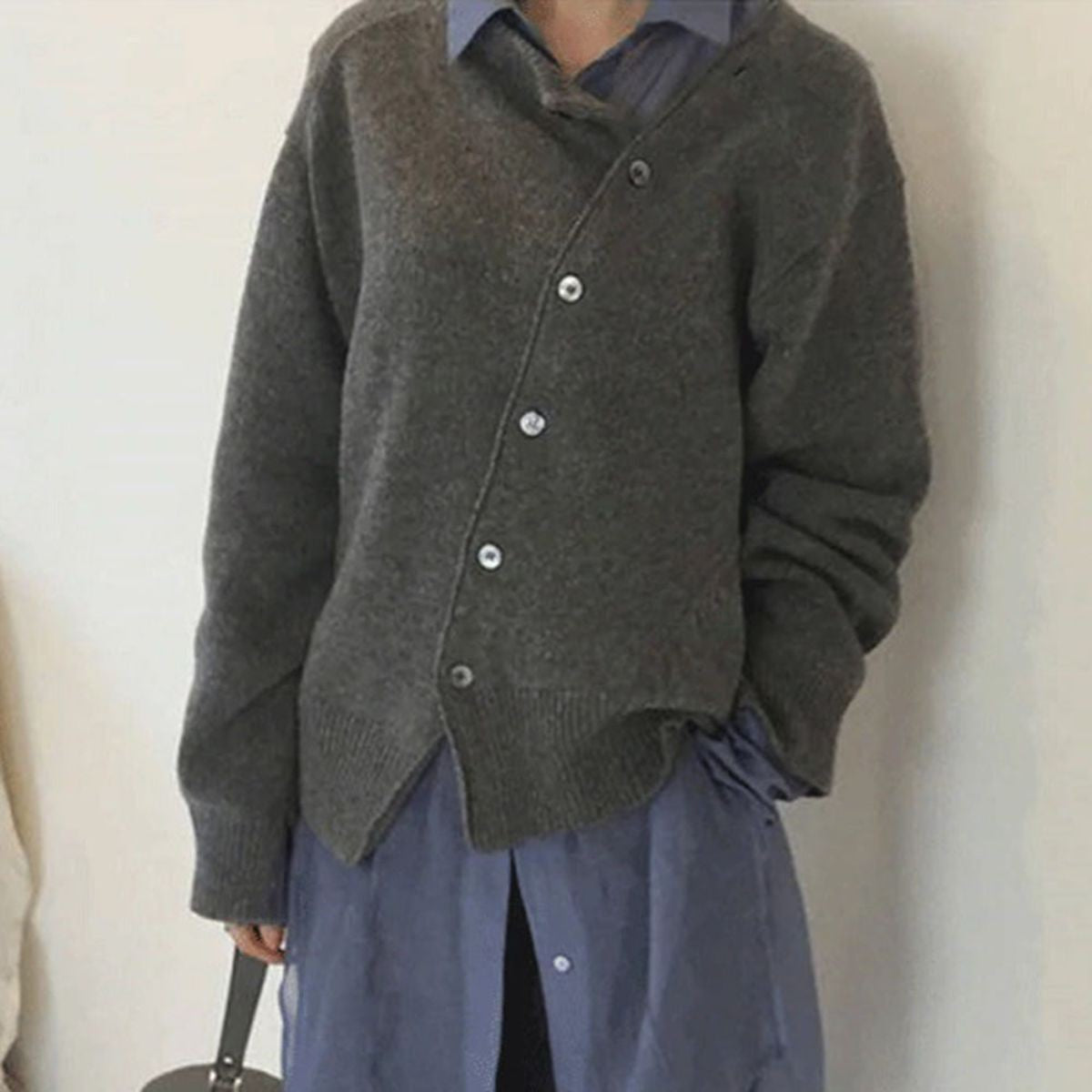 Gray button-front knit cardigan