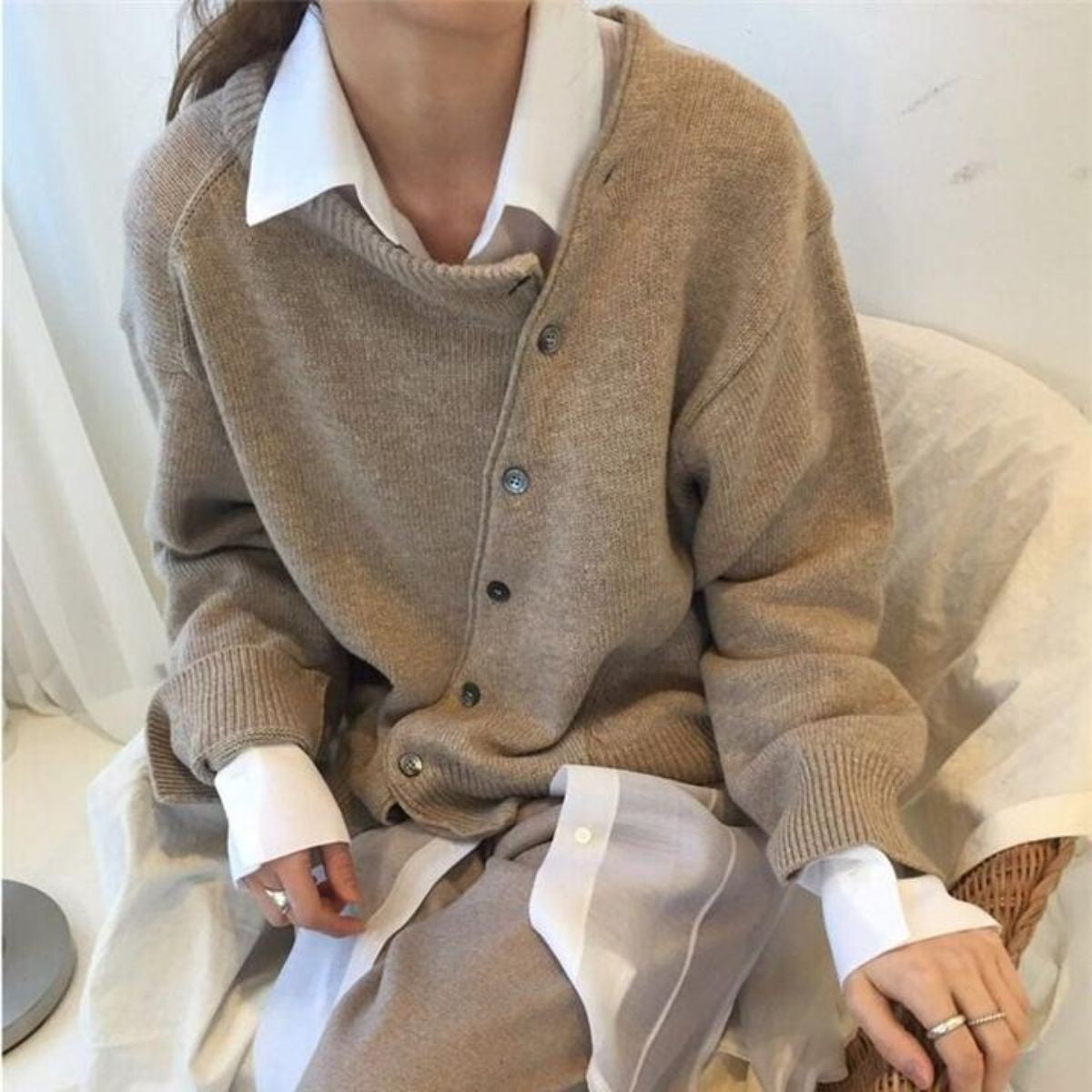 Brown button-front knit cardigan