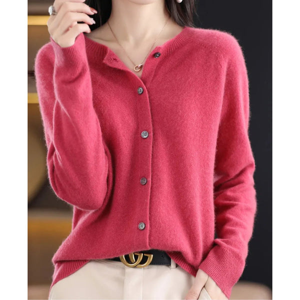 Pink button-up knit cardigan