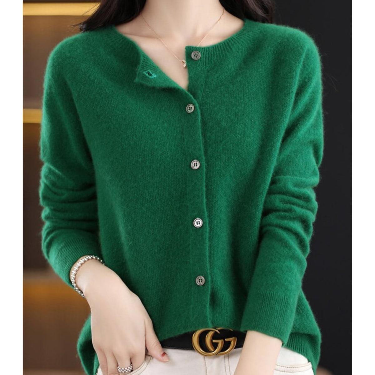Dark Green button-up knit cardigan
