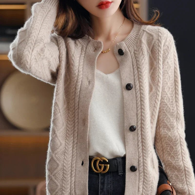 Cable-knit button cardigan