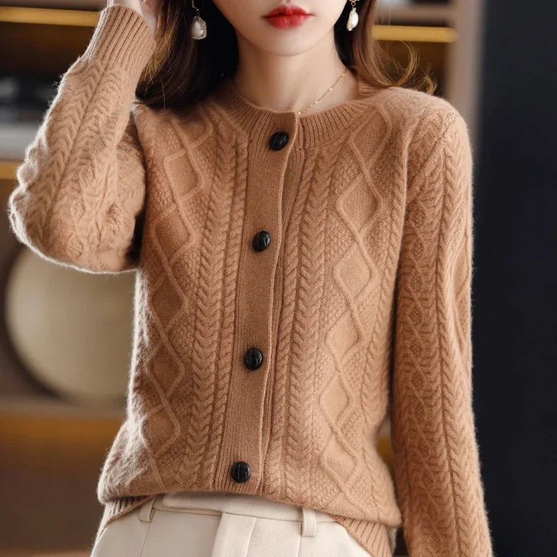 Khaki cable-knit button cardigan