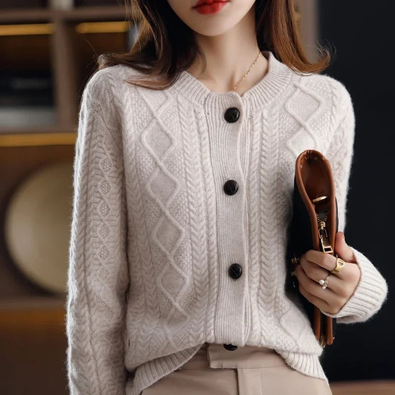 Cable-knit button cardigan