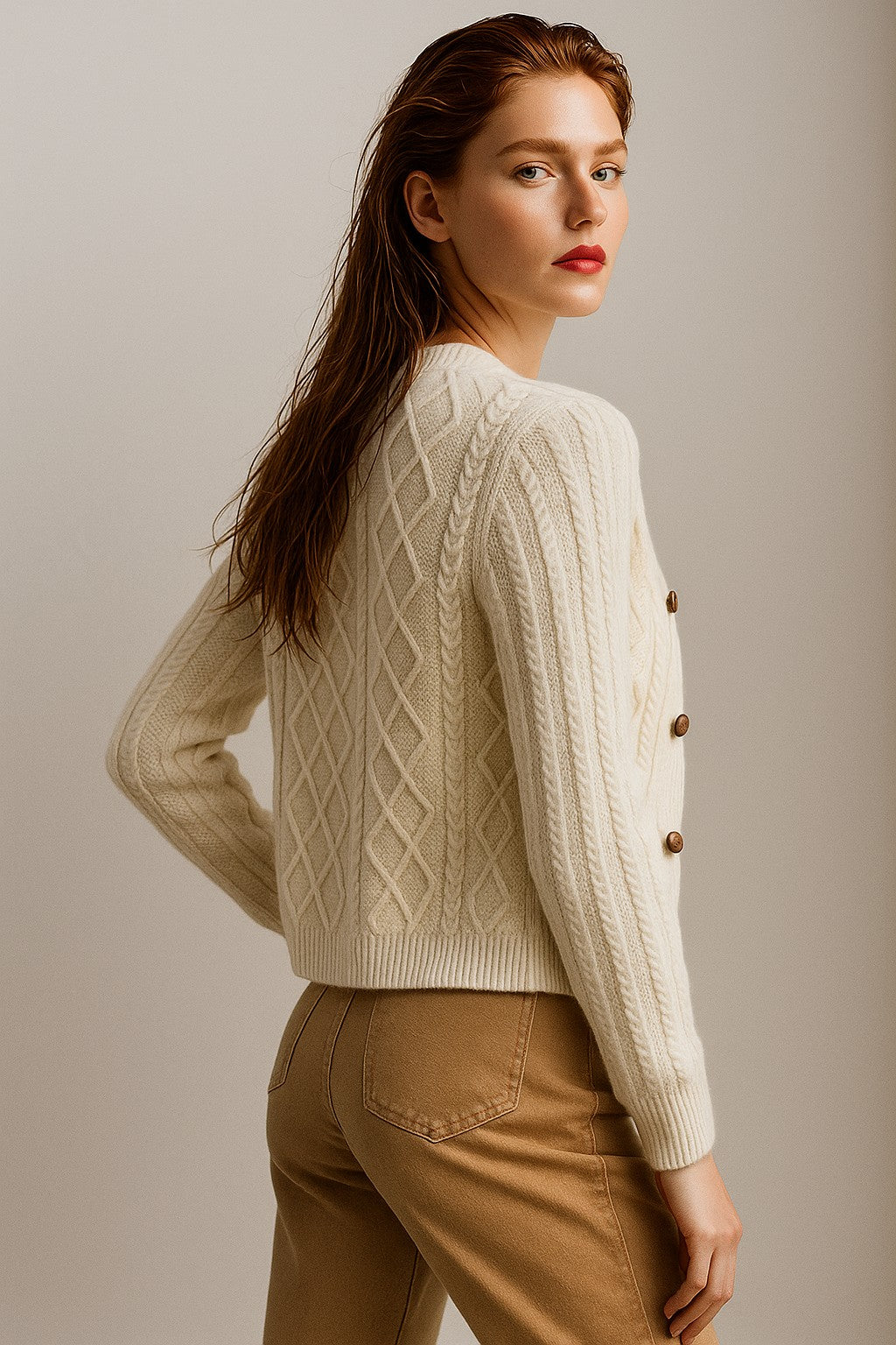 Cable-knit button cardigan