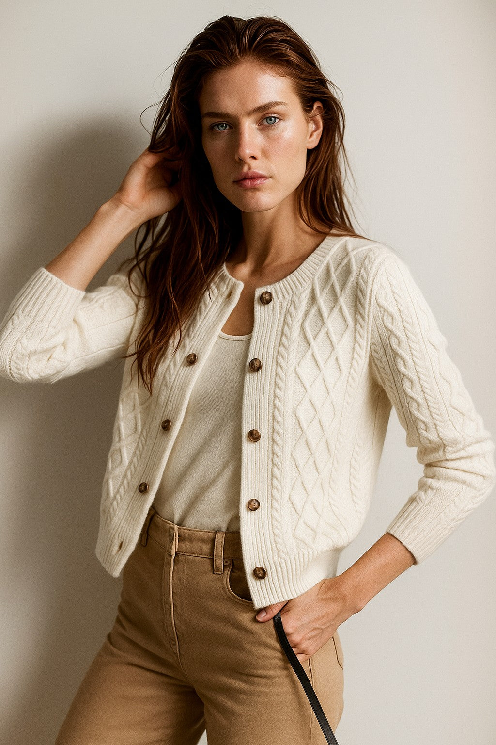 Cable-knit button cardigan