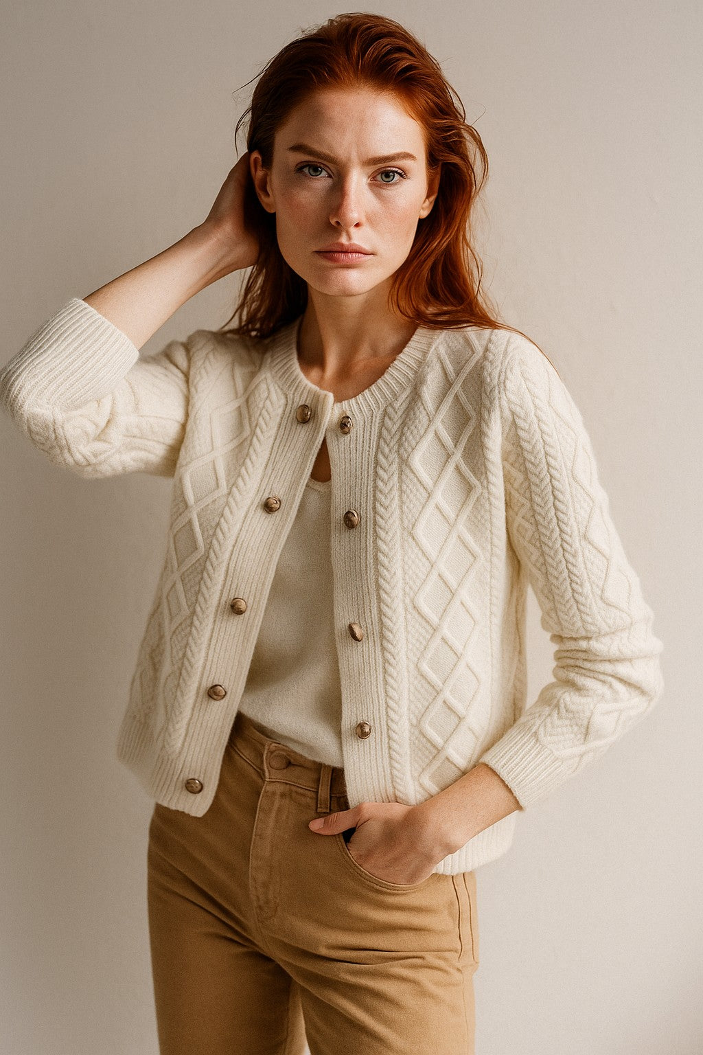 Cable-knit button cardigan