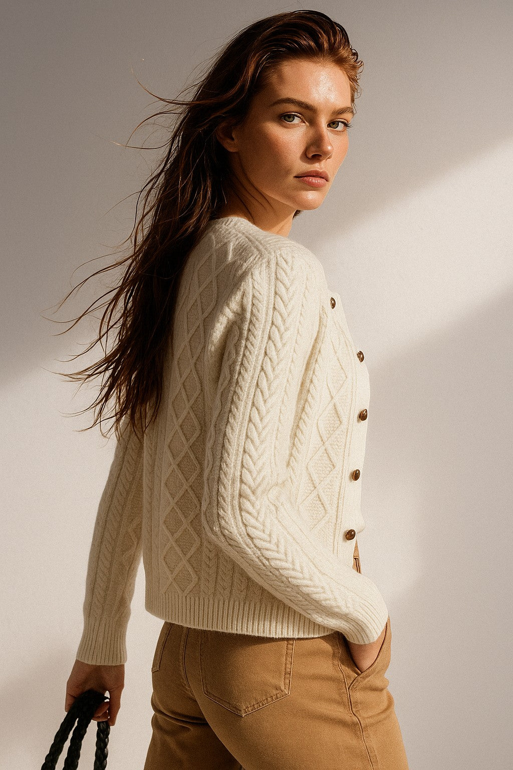 Cable-knit button cardigan