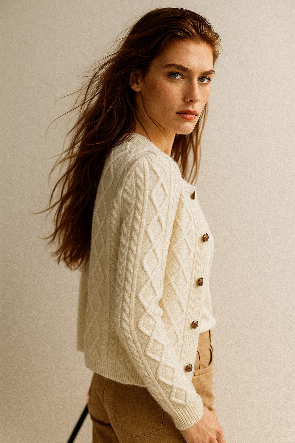 Cable-knit button cardigan
