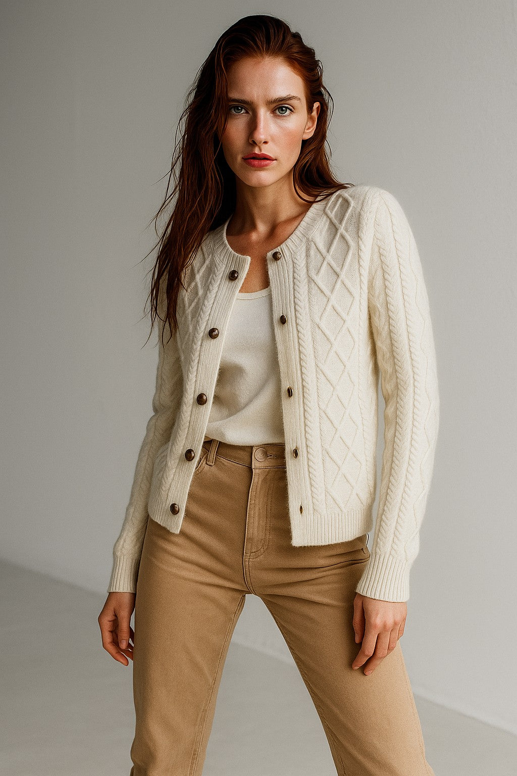 Cable-knit button cardigan