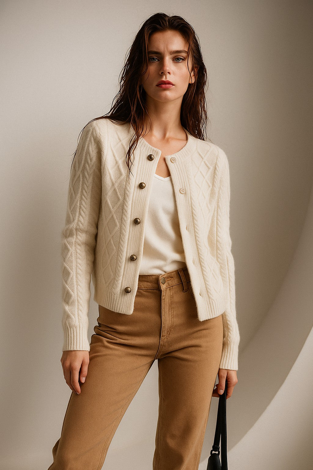 Cable-knit button cardigan