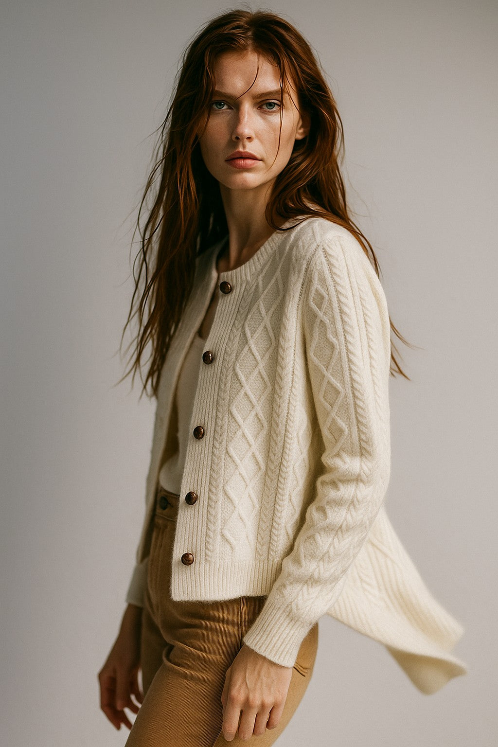 Cable-knit button cardigan