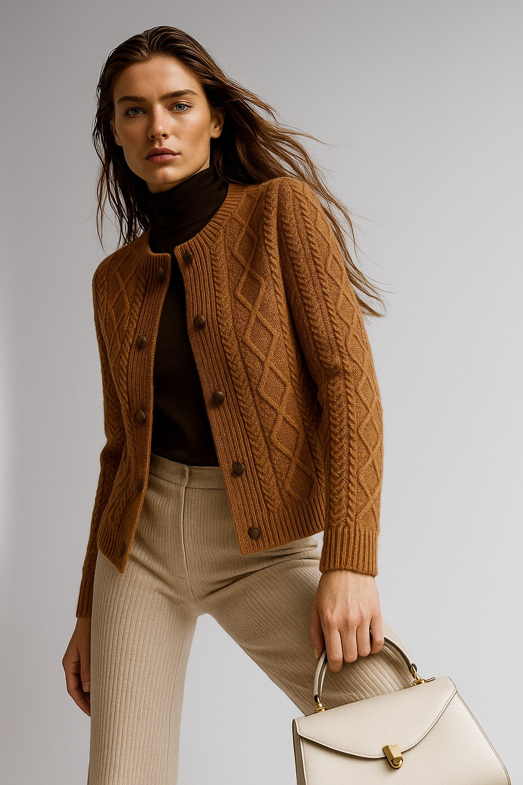 Cable-knit button cardigan